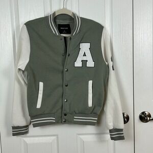New Look Kids Varsity Letterman Jacket M Olive Green White